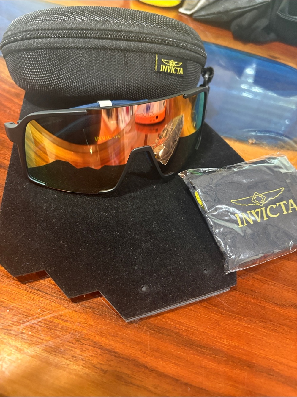 Invicta Men's Wrap Sunglasses with Mirrored Orange-Gold Lens